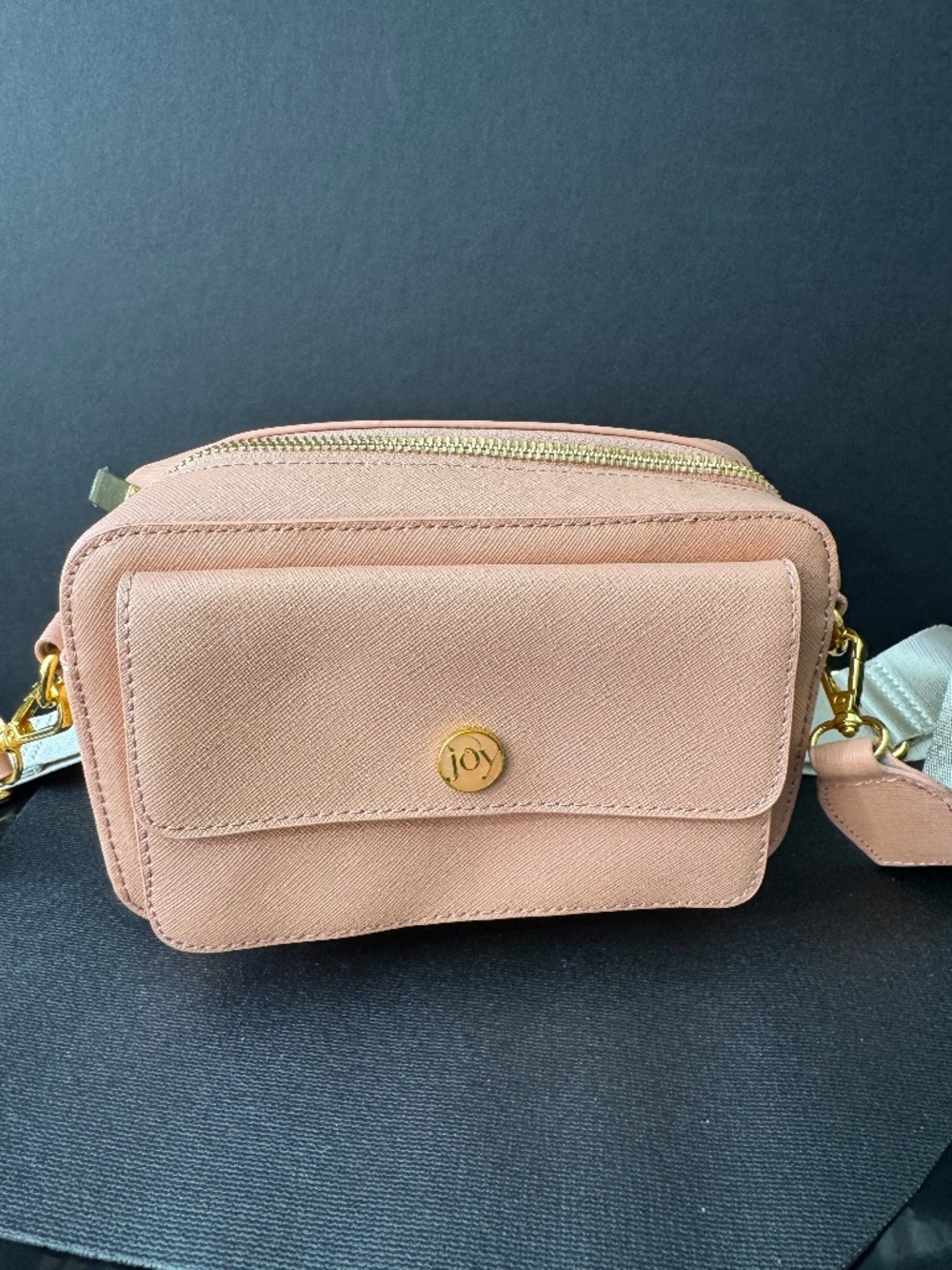 JOY Blush Pink Structured Crossbody Bag Gold Hardware CC Holder Adj Strap
